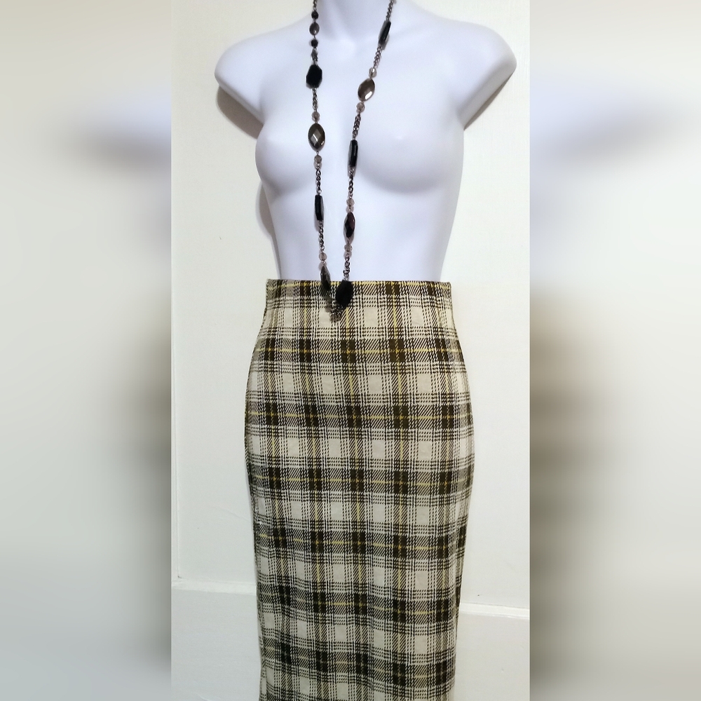 Elegant Yellow Plaid Bodycon Pencil Skirt Sz XXS